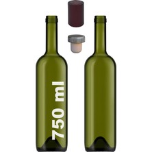 Aesco Afracam 750 ml Yeşil Şarap Şişesi Sentetik Mantar Tıpalı ve Kapüşonlu Boş Çukur Cam Şişe 2 Adet
