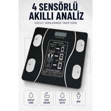 Terrien Bluetooth Akıllı Tartı 180 kg Kapasiteli Vücut Yağ Kas Su Bmı Analizli Cam Baskül