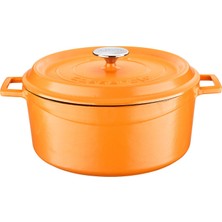 Aesco Lava Spring Serisi - Döküm Tencere, Yuvarlak, 28 Cm, Mat Emaye, Parlak Siyah Taban, Turuncu