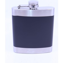 Aesco Siyah - Krom Cep Matarası-Flask 7 Oz