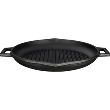 Aesco Lava Döküm Yuvarlak Izgara Tava, Metal Kulplu, 30CM, Siyah