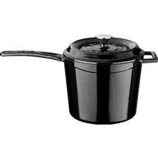 Aesco Lava Döküm Yuvarlak Sos Tenceresi, Döküm Demir Yekpare Saplı Trendy Serisi Çap 18 Cm, Siyah