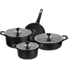 Aesco Derya Home Aryıldız Parma Cast Alu Tencere Set Black 7 Parça