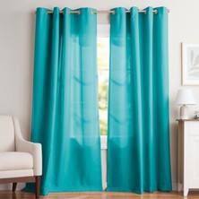 Aesco Exclusive Home Curtains EH8092-08 2-108G Loha Keten Gromet Üst Perde Panel Çifti, 54X108, Mavi Camgöbeği