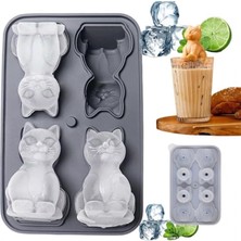 Aesco 3D Kedi Şekilli Silikon Buz ve Tatlı Kalıbı - 4’lü Dekoratif Buzluk, Çikolata Kalıbı