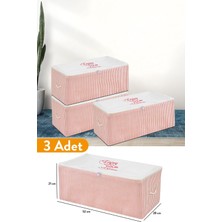 Aesco Serstil 3 Adet - Küçük Boy Baskı Detaylı Pembe Çizgili Hurç 52 x 28 x 21 cm