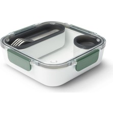 Aesco Black + Blum Orijinal Yemek Kutusu, Plastik, Zeytin Yeşili, 1 L, Paslanmaz Çelik Çatal, Iç Bölme ve Sos TENCERESI,%100 Sızdırmaz, Mikrodalga Fırına Uygun, Bpa Içermez, Yemek Hazırlama Kutuları