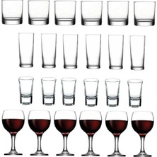 Aesco Paşabahçe 24 Parça Bardak Viski Rakı Shot ve Şarap Bardağı Seti