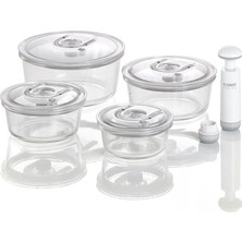 Aesco Caso Vacuboxx R-Set – 4 – Borosilikat Camdan Son Derece Sağlam Yuvarlak Vakum Kabı, Bpa Içermez, Isıya Dayanıklı, Bulaşık Makinesinde Yıkanabilir, Dondurucuya Uygun, Tatsız, Tam Tarih Ayarı