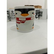 Aesco Penguen Kupa - Sevimli Atkılı Penguen Seramik Bardak Eğlenceli Hediye 325ML
