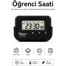 Aesco Kenko KK-613D Dijital Saat, Kronometre ve Alarm Fonksiyonlu, Siyah, Abs Plastik, Araç Içi ve Masaüstü Kullanım, Pomodoro Timer, LCD Ekranlı