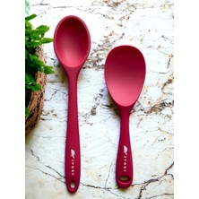 Aesco Multiamo Silikon Kaşık Seti, 28 cm Uzun + 22 cm Kısa Kaşık, Isıya Dayanıklı, Fuşya, 2 Adet