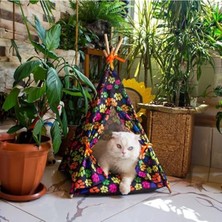 Die Grup Yıkanabilir Kedi Çadırı, Kolay Kurulum ve Rahat Yatak (Patili Desen, Large)