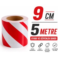 Aesco Reflektörlü Reflektif Fosforlu Uyarı Bandı 9 cm 5 Metre Kırmızı Beyaz Yapışkanlı Güvenlik Ikaz Bant