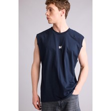 Aesco DEFACTO%100 Pamuk Boxy Fit Slogan Desenli Bisiklet Yaka Atlet H3629AX26SM