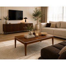 Fami Home Alis Orta Sehpa Ceviz Ahşap Ayaklı Krem Detaylı Modern Salon Sehpası