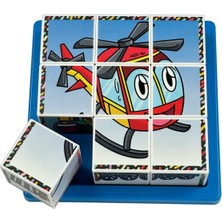 Aesco Küpss Neşeli Taşıtlar Puzzle - (9 Küp 6 Yapboz) - Gemi/helikopter/tren/roket/ufo/balon