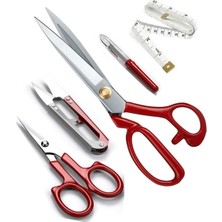 Aesco Kırmızı Saplı Çelik Somunlu Profesyonel Kumaş Kesim Makası Set (9 Numara 23CM)