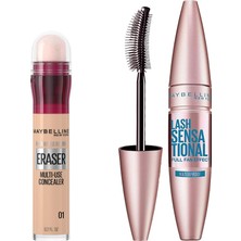 Die Grup Maybelline New York Instant Anti Age Eraser Kapatıcı - 01 Light & Lash Sensational Yelpaze Etkili Suya Dayanıklı Siyah Maskara Makyaj Seti