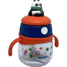 Aesco Rovco 240ML Pipetli Hayvan Kapaklı Akıllı Pipet Toplu Tritan Su Matarası (Turuncu Panda)