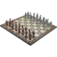 Aesco Gifthome Metal Satranç Takımı/seti; Battal,ispanyol,antik, Kat.sedef Desenli Satranç Tahtası