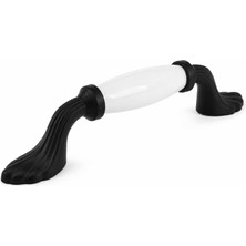 Die Grup Pokut Beyaz Porselen Siyah Kulp 96 mm 9.6 cm Mobilya Çekmece Dolabı Dolap Kapak Kulb Kulpu