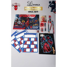Aesco Spiderman Lisanslı 14 Parça Kırtasiye Seti, Çıtçıt Dosya, Okul Etiketi, Bloknot, Kurşun Kalem, Kırmızı