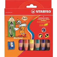Aesco Stabilo Woody Kuru Boya 3in1 6 Renk Kalemtraş