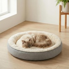 Jungolica Pet Products Jungolica Bunny Kedi ve Köpek Yatağı Bej 85X85X15 cm Büyük, Donut Şekli, Yükseltilmiş Kenar, Ultra Y