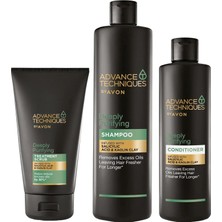 Die Grup Avon Advance Techniques Yağlı Saçlar Için Şampuan Saç Kremi ve Scrub Paketi