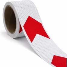 Die Grup Yapışkanlı 10 cm (5 Metre) Kırmızı Beyaz Petekli Ok Yönlendirme Reflektörlü Reflektif Şerit Bant
