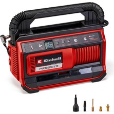 Die Grup Einhell Pressito 18/25 Power X-Change Hibrit Kompresör (18 V, Güç Kablosu Veya Akü ile Çalışır, Maks. 11 Bar, 4-Parçalı Adaptör Seti ve 2 Hortum Dahil, Akü Dahil Değildir) - 4020430