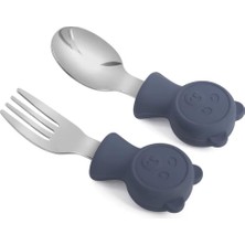 Die Grup Valkyrie 304 Çelik Panda Bebek Kaşık Çatal Setisilikon Saplı Bpa Içermez Ergonomik Kaymaz Lacivert