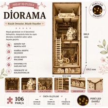 Aesco Algwooddesign Mouse House Book Nook Ahşap Maket, 106 Parça Dıy Minyatür Fare Evi Dioraması, Peri LED Dahil, Mdf 3D Puzzle, Kitaplık Dekorasyon Seti, 13,95 x 6,12 x 18,09 cm