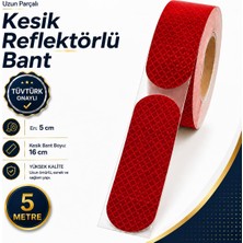 Aesco (5 Metre) 5 cm Tüvtürk Onaylı Reflektörlü Bant Kırmızı Kesikli Reflektif Fosforlu Şerit Ikaz Bandı
