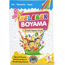 Die Grup Çocuk Kelebek Resim Boyama Kitabı, Örnekli, 32 Sayfa, 6 Renkli Kalem Dahil, Çiz-Tamamla-Boya, 2'li Set
