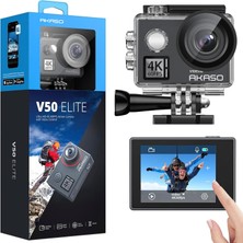Aesco Akaso Action Cam 4K60FPS 40M Sualtı Kamera 20MP Wifi Aksiyon Kamerası, Dokunmatik Ekranlı Eıs, 8x Zoom Ses Kumandalı Uzaktan Kumandalı Aksesuar Kiti Spor Kamera (V50 Elite)