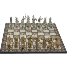 Aesco Gifthome Metal Satranç Takımı/seti; Battal,yunan,parlak, Kat.sedef Desenli Satranç Tahtası