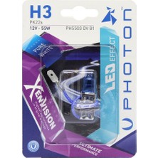 Aesco Photon Ampul H3 12V 55W Xen Vision (Tekli Blister) (Beyaz Işık) 6000K Pht PH5503 Dv B1