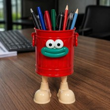 Aesco Arvale Walky Bin Ayaklı Kalemlik - Sevimli Yüz Figürlü Masaüstü Kalem Kutusu, Ofis ve Çocuk Odası Düzenleyici, Makyaj Fırçalığı, Hediyelik Kalem Standı, Kırmızı