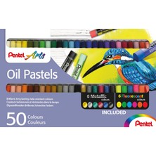 Aesco Pentel Phn Yağlı Pastel Tebeşir - 50 Renk Metalik ve Neon Dahil (50 Adet - Çeşitli Renklerde)