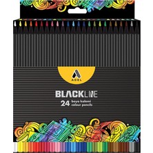 Aesco Adel Blackline Renkli Kalemler, 24 Parça, 2,3 Mm, Parlak Renkler, Kolayca Sivriltilebilir, Kırılmaya Dayanıklı Uç