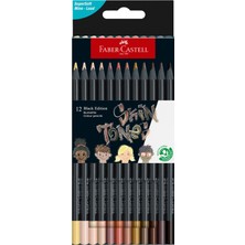 Aesco Faber-Castell Black Edition Boya Kalemi 12’li Skin Tones, Siyah Lata, Siyah Kağıda Uyumlu, Ergonomik Üçgen Gövde, Ten Renkleri