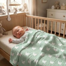 Die Grup Deux Lapıns% 100 Pamuk Müslin Bebek Örtüsü - Mono Lapin Matcha Green 70X70 cm MUSLIN-RYB-100100