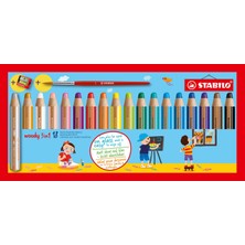 Aesco Stabılo Woody 3'ü 1 Arada - Çok Özellikli Kalem - 18'li Paket - Çeşitli Renkler + Kalemtıraş ve Boyama Fırçası