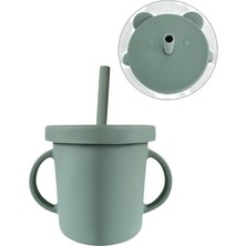 Die Grup Meleni Baby Sızdırmaz Kapaklı, Silikon Pipetli Bebek Alıştırma Bardağı, Silikon Bebek Beslenme Bardağı-Yeşil