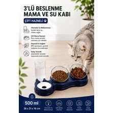 Die Grup Glipet Çift Hazneli- 3' Lü Beslenme Mama ve Su Kabı Lacivert 500ML 36 * 21 * 16 cm