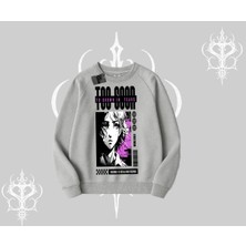 Aesco Tarzsokak Biskilet Sweatshirt Too Good Anime Girl Grafik Baskılı, Gri, Xl