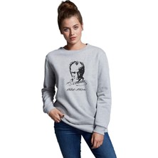 Aesco Qivi K Atatürk Imza 1881 1938 Baskılı Beyaz Kadın Örme Sweatshirt Uzun Kol P12644S4427, M