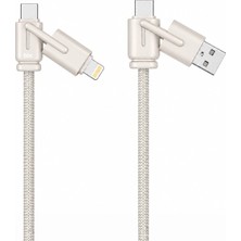 Die Grup Bix BX4IN1C 65W Usb-A & Type-C & Lightning Çok Fonksiyonlu Örgülü Şarj ve Data Kablosu 1.2 Metre Gri